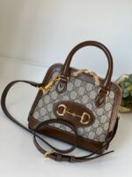 Gucci Mini Horsebit 1955 Top Handle Crossbody Supreme Brown