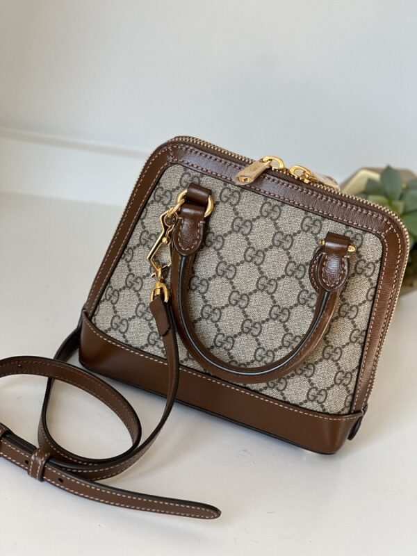 Gucci Mini Horsebit 1955 Top Handle Crossbody Supreme Brown - Image 4