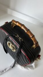 Gucci Black Diagonal Quilted GG Leather Marmont Bamboo Top Handle Shoulder Bag - Image 2