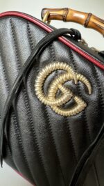 Gucci Black Diagonal Quilted GG Leather Marmont Bamboo Top Handle Shoulder Bag - Image 3