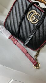 Gucci Black Diagonal Quilted GG Leather Marmont Bamboo Top Handle Shoulder Bag - Image 4