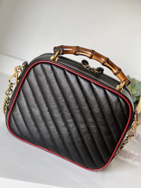 Gucci Black Diagonal Quilted GG Leather Marmont Bamboo Top Handle Shoulder Bag - Image 5