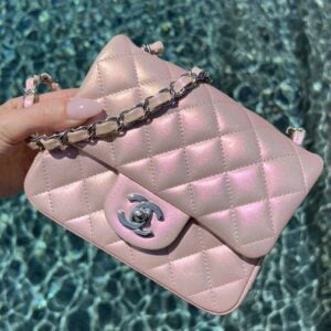 Chanel Mini Square Iridescent Pink Lambskin Silver Hardware