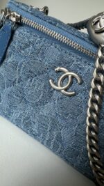 Chanel Blue Quilted Denim Heart Crush Long Vanity Case Silver Hardware - Image 2