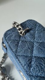 Chanel Blue Quilted Denim Heart Crush Long Vanity Case Silver Hardware - Image 4