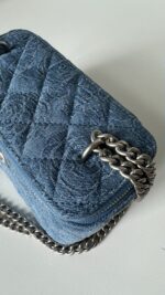Chanel Blue Quilted Denim Heart Crush Long Vanity Case Silver Hardware - Image 5