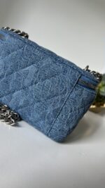Chanel Blue Quilted Denim Heart Crush Long Vanity Case Silver Hardware - Image 7