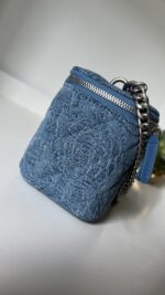 Chanel Blue Quilted Denim Heart Crush Long Vanity Case Silver Hardware - Image 8