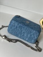 Chanel Blue Quilted Denim Heart Crush Long Vanity Case Silver Hardware - Image 9