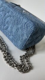 Chanel Blue Quilted Denim Heart Crush Long Vanity Case Silver Hardware - Image 10
