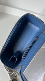 Chanel Blue Quilted Denim Heart Crush Long Vanity Case Silver Hardware - Image 14