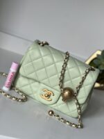 Chanel Lambskin Quilted CC Pearl Crush Mini Square Flap Light Green