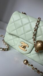 Chanel Lambskin Quilted CC Pearl Crush Mini Square Flap Light Green - Image 2