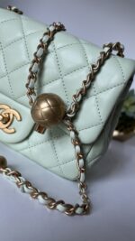 Chanel Lambskin Quilted CC Pearl Crush Mini Square Flap Light Green - Image 3