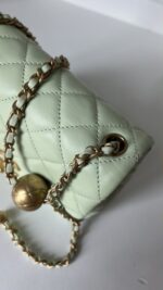 Chanel Lambskin Quilted CC Pearl Crush Mini Square Flap Light Green - Image 4