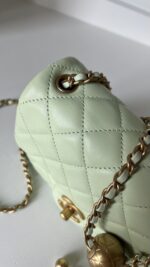 Chanel Lambskin Quilted CC Pearl Crush Mini Square Flap Light Green - Image 5