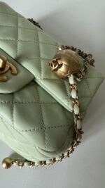 Chanel Lambskin Quilted CC Pearl Crush Mini Square Flap Light Green - Image 6