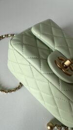 Chanel Lambskin Quilted CC Pearl Crush Mini Square Flap Light Green - Image 7