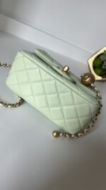 Chanel Lambskin Quilted CC Pearl Crush Mini Square Flap Light Green - Image 8