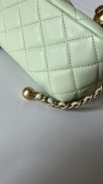 Chanel Lambskin Quilted CC Pearl Crush Mini Square Flap Light Green - Image 9