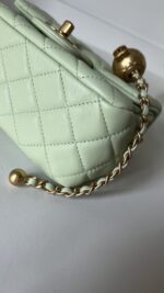 Chanel Lambskin Quilted CC Pearl Crush Mini Square Flap Light Green - Image 10
