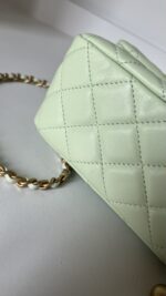 Chanel Lambskin Quilted CC Pearl Crush Mini Square Flap Light Green - Image 11
