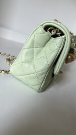 Chanel Lambskin Quilted CC Pearl Crush Mini Square Flap Light Green - Image 12
