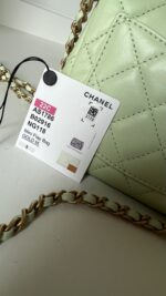 Chanel Lambskin Quilted CC Pearl Crush Mini Square Flap Light Green - Image 13