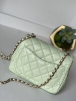 Chanel Lambskin Quilted CC Pearl Crush Mini Square Flap Light Green - Image 14