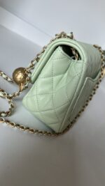 Chanel Lambskin Quilted CC Pearl Crush Mini Square Flap Light Green - Image 16