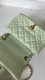 Chanel Lambskin Quilted CC Pearl Crush Mini Square Flap Light Green - Image 19