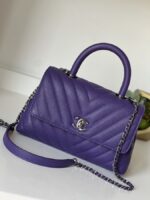Chanel Chevron Quilted Mini  Coco Top Handle Flap Purple Caviar