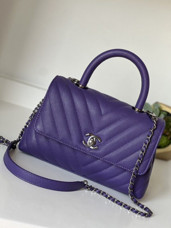 Chanel Chevron Quilted Mini  Coco Top Handle Flap Purple Caviar - Image 1