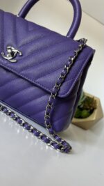 Chanel Chevron Quilted Mini  Coco Top Handle Flap Purple Caviar - Image 2