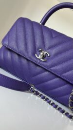 Chanel Chevron Quilted Mini  Coco Top Handle Flap Purple Caviar - Image 3
