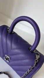 Chanel Chevron Quilted Mini  Coco Top Handle Flap Purple Caviar - Image 6
