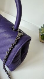 Chanel Chevron Quilted Mini  Coco Top Handle Flap Purple Caviar - Image 7