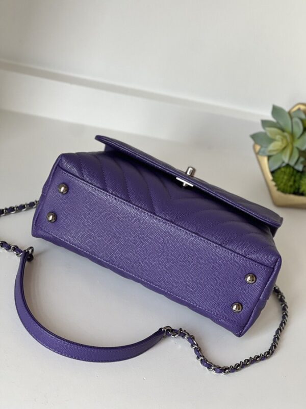 Chanel Chevron Quilted Mini  Coco Top Handle Flap Purple Caviar - Image 8