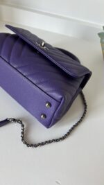 Chanel Chevron Quilted Mini  Coco Top Handle Flap Purple Caviar - Image 9
