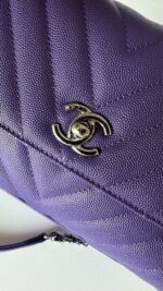 Chanel Chevron Quilted Mini  Coco Top Handle Flap Purple Caviar - Image 12