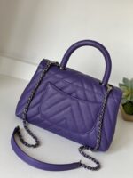 Chanel Chevron Quilted Mini  Coco Top Handle Flap Purple Caviar - Image 14