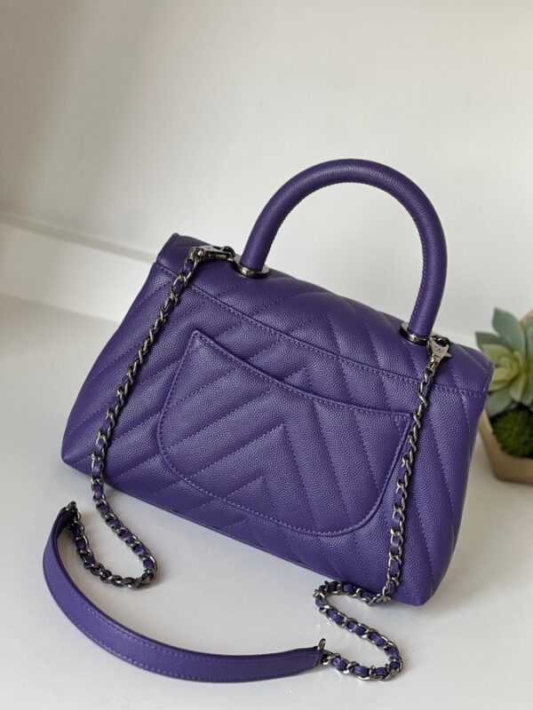 Chanel Chevron Quilted Mini  Coco Top Handle Flap Purple Caviar - Image 14