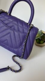 Chanel Chevron Quilted Mini  Coco Top Handle Flap Purple Caviar - Image 15