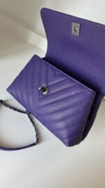 Chanel Chevron Quilted Mini  Coco Top Handle Flap Purple Caviar - Image 17