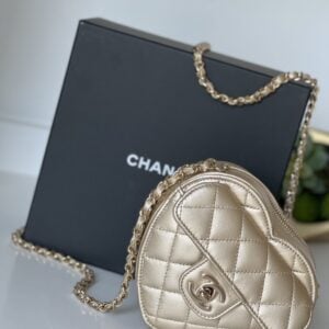 Chanel CC In Love Heart With Chain Quilted Lambskin Gold Crossbody