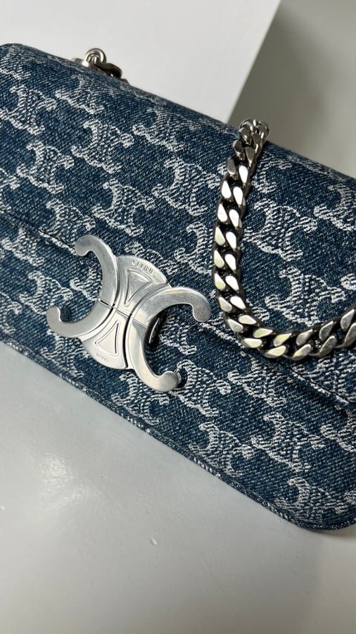 Celine Claude Denim Chain Shoulder Bag - LVLENKA Luxury