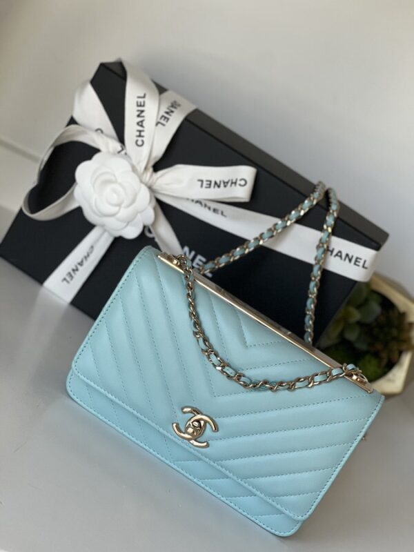 Chanel Trendy WOC Wallet On Chain Chevron Lambskin Turquoise - Image 1