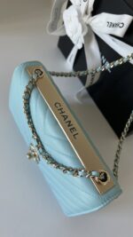Chanel Trendy WOC Wallet On Chain Chevron Lambskin Turquoise - Image 5