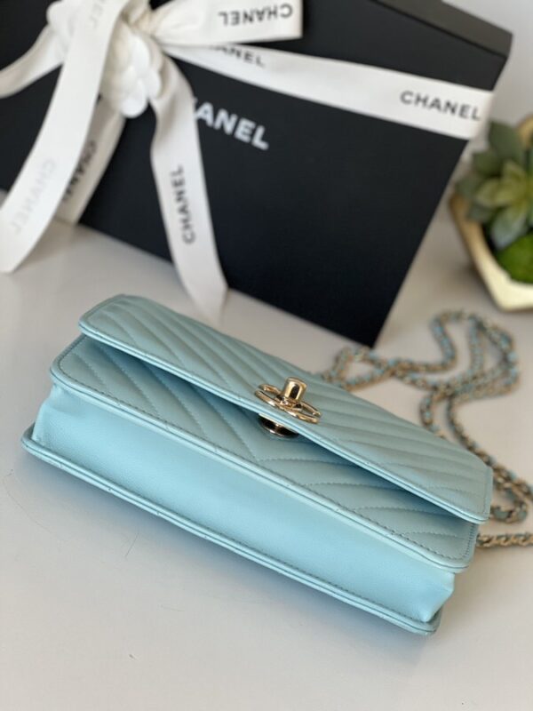 Chanel Trendy WOC Wallet On Chain Chevron Lambskin Turquoise - Image 12