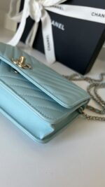 Chanel Trendy WOC Wallet On Chain Chevron Lambskin Turquoise - Image 13